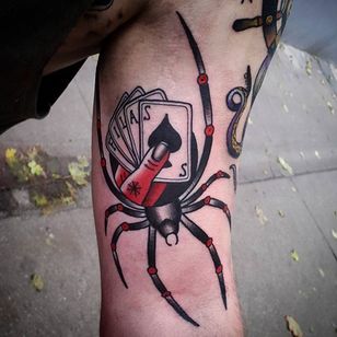 Spider Tattoo by Łukasz Balon #spider #spider tattoo #traditional spider #graphic tattoo #graphictraditional #traditional tattoo #traditional tattoos #traditional artist #creative tattoos #abstractattoos #modernetattoos #LukaszBalon