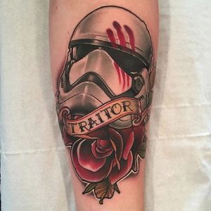 Storm Trooper tattoo by Matt Renshaw. #neotraditional #starwars #stormtrooper #scifi #movie #character