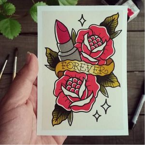 Roses tattoo print by Yukitten'me! #Yukittenme #print #roses #art #heart #makeup