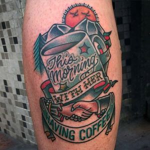 Coffee tattoo by Phil Hatchet Yau. #PhilHatchetYau #coffee #coffeelover #mug #drink #coffeelover