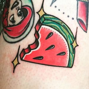 Watermelon tattoo by Joshua Gilbert. #watermelon #fruit #tropical #melon #juicy #traditional #summer