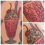 This milkshake is sure to bring all the boys to the yard. Tattoo by Gabby Maravelas. #lyrics #lettering #milkshake #traditional #pink #pastel #GabbyMaravelas