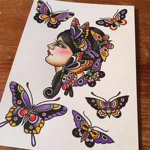 Butterfly Beauty by Jaclyn Rehe (via IG-jaclynrehe) #americantraditional #butterfly #flash #flashart #flashfriday #color #JaclynRehe #ChapelTattoo