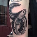 Eel tattoo by Michael E. Bennett #eel #MichaelEBennett #blackwork #traditional