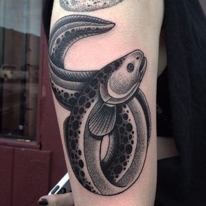 Eel tattoo by Michael E. Bennett #eel #MichaelEBennett #blackwork #traditional