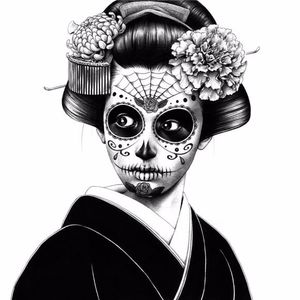 Mixing cultures with this Caterina geisha art by Shohei Otomo #ShoheiOtomo #art #illustration #japanesebodysuit #JapaneseArt #Japanese #geisha #caterina #artshare