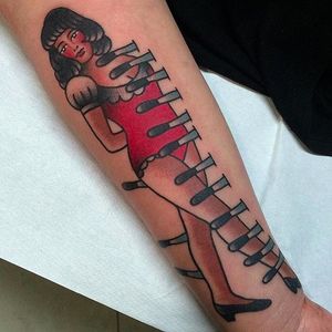 Match Girl Tattoo by La Dolores @LaDoloresTattoo #Ladolorestattoo #Traditional #Black #Red #Girl #Lady #Vintage #Madrid #Spain