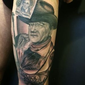 John Wayne Tattoo by Borris Tattoo Art #johnwayne #johnwaynetattoo #wildwest #hollywood #hollywoodtattoos #movie #films #movietattoos #cowboy #BorrisTattooArt