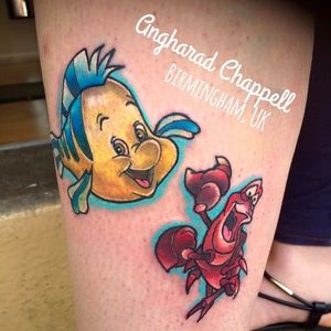 Flounder and Sebastian tattoo design by Angharad Chappell #AngharadChappell #Disney #TheLittleMermaid