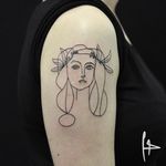 Linework Picasso tattoo by Harry Plane. #minimalist #linework #Picasso #lady #portrait #HarryPlane