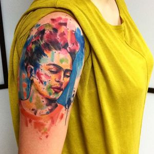 Watercolor Frida Kahlo tattoo by Emrah de Lausbub #watercolor #FridaKahlo #abstract #shapes #EmrahdeLausbub