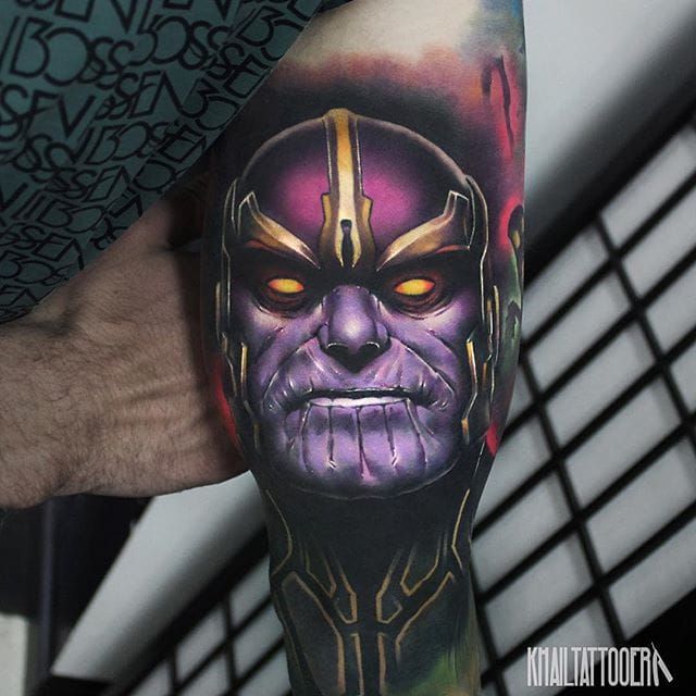 El tatuaje de Thano de Khail Aitken.  #realismo #farverealismo #TheAvengers #Thanos #KhailAitken