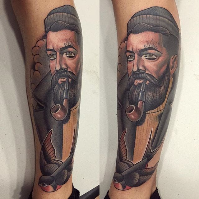 Tattoo uploaded by Xavier • Bearded man portrait tattoo by Mimi Madriz.  #MimiMadriz #neotraditional #portrait #beard #man • Tattoodo