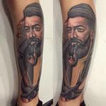 Bearded man portrait tattoo by Mimi Madriz. #MimiMadriz #neotraditional #portrait #beard #man