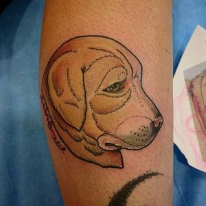 Neo-traditional Golden Retriever tattoo by Daniel Vasquez. #goldenretriever #dog #Neotraditional #DanielVasquez