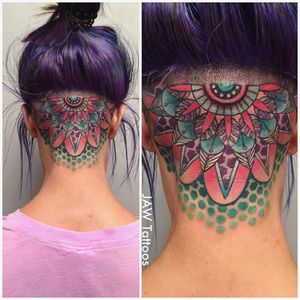 Mandala tattoo #JessicaAnnWhite #mandala #nape #neotraditional #illustrative #mandalatattoo