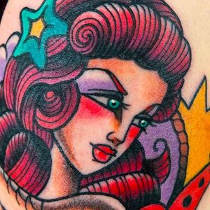Awesome colors on this mermaid tattoo by Eddie Czaicki. #eddieczaicki #girltattoo #traditionaltattoo #coloredtattoo #mermaidtattoo
