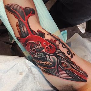Whale Heart Tattoo by Herb Auerbach #traditional #colortraditional #HerbAuerbach