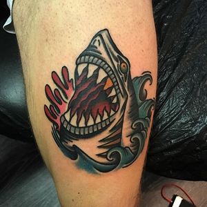 Shark Tattoo by Matt Andersson #shark #traditional #traditionalartist #oldschool #classic #boldwillhold #MattAndersson