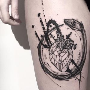 Anatomical heart tattoo by Matteo Gallo #MatteoGallo #trashstyle #graphic #blackwork #sketch #abstract #anatomicalheart #ouroboros #snake