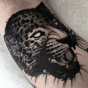 Blackwork leopard tattoo #leopard #black #leopardtattoo #DomWiley #blackwork #linework
