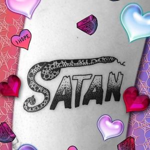 Satan tattoo by Jose Vigers. #JoseVigers #josehateslife #berlin #queer #aesthetic #contemporary #snake #typography #satan #blackwork