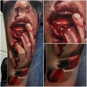 Bloody lips and fingers tattoo by Alexander Yanitskiy #alexanderyanitskiy #portrait #realism #realistic #blood #israel #lips #fingers