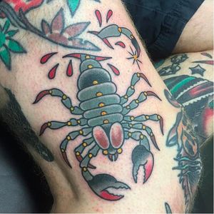 Traditional scorpion tattoo by Richie Clarke #RichieClarke #ForeverTrue #trad #traditional #scorpion #traditionalscorpion