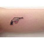 Pistol minimalistic tattoo by Diki. #Diki #deconstructed #minimalistic #pistol #gun