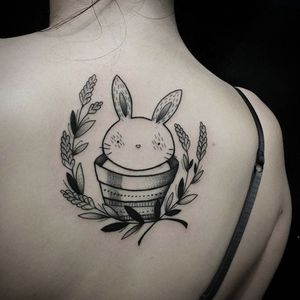 Blackwork little bunny tattoo by Bona Sunama. #BonaSunama #BonaSunamaRaquel #simple #cute #animals #critters #naive #blackwork #bunny #rabbit