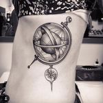 Gyroscope globe tattoo, by Anza- Ftn's. #AnzaFtn's #globe #globetattoo #blackandgrey