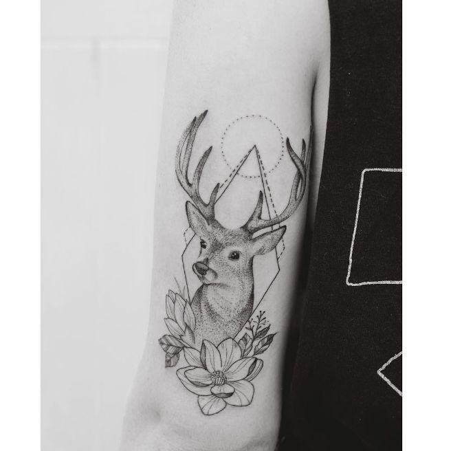 Flower Deer Crown Tattoo and leaves  Deer tattoo Tattoos for women Deer  tattoo designs