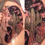 Cactus girl tattoo by Hilary Jane Petersen #HilaryJanePetersen #nature #neotraditional #cactus #night