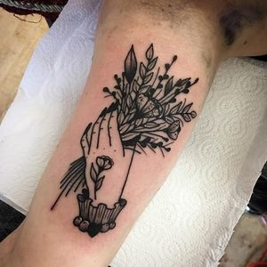 Hand flower tattoo by Just Jen #hand #flower #bouquet #bunchofflowers #floral #blackwork
