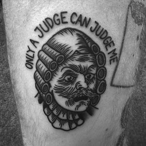 Judge Tattoo by Jack Ankersen #Blackwork #TaditionalBlackwork #BlackTattoos #Illustrative #BoldBlackwork #JackAnkersen #btattooing #blckwrk #judge
