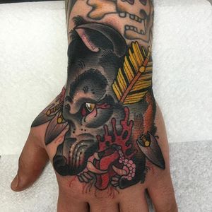 Wolf Arrow Hand Tattoo by Mitchell Allenden #wolf #wolftatto #neotraditionalwolf #hand #handtattoo #handtattoos #neotraditionalhandtattoo #neotraditional #neotraditionaltattoo #neotraditionaltattoos #MitchellAllenden