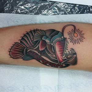 Anglerfish Tattoo by Nikos Tsakiris #anglerfish #anglerfishtattoo #anglerfishtattoos #angler #anglertattoo #fish #fishtattoo #traditional #traditionalanglerfish #NikosTsakiris