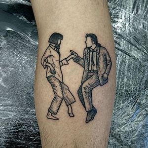 Pulp Fiction Tattoo by Nick Whybrow #Illustrative #IllustrativeTattoos #Illustration #Blackwork #BlackworkTattoos #NickWhybrow