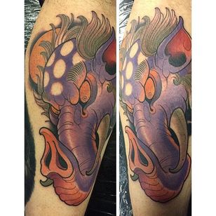 Tatuaje Dream Eater Baku de la mitología japonesa de David Tevenal en Instagram #DavidTevenal #baku #newjapanese #newschool