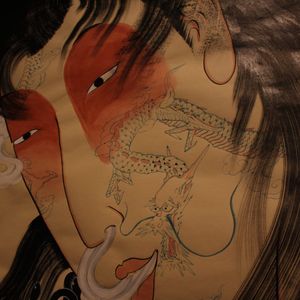 One of Crez's paintings of people with face tattoos (IG—crez_adrenalink). #Crez #dragon #Japanese #painting #traditional