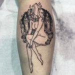 Crystal pin up lady tattoo by Molly Jean. #MollyJean #blackwork #pinup #lady #headless #crystal