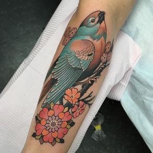 Bird Tattoo by Chad Lenjer #bird #birdtattoo #neotraditional #neotraditionaltattoo #neotraditionaltattoos #traditional #boldtattoos #moderntattoos #ChadLenjer