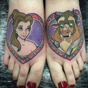 Beauty and the Beast lovebirds. (via IG - tattoosnob) #Disney #beautyandthebeast #belle #beast