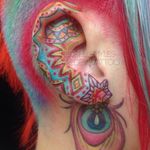 Trippy ear tattoo by Michelle Myles. #MichelleMyles #trippy #patterns #color #ear #eartattoo