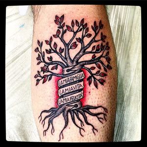 Family tree tattoo by @Capratattoo #Capratattoo #traditional #black #red #SkullfieldTatto #familytreetattoo #familytree