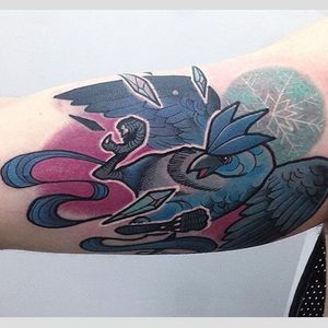 Articuno tattoo by Hex Tattoo. #bird #frost #ice #articuno #pokemon #anime #videogame #tvshow