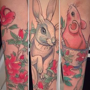 Little bunny and field mouse by Janice Bao Bao (via IG-janice_baobao) #painterlystyle #flower #flowers #janicebaobao #soft #feminine