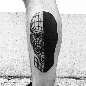 Cyber portrait tattoo by Denis Simonov. #DenisSimonov #DSMT #blackwork #aesthetic #cyber #negativespace #portrait