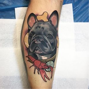 Dog tattoo by Julia Szewczykowska #JuliaSzewczykowska #dog #neotraditional #lobster