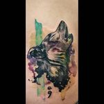 Watercolor howling wolf tattoo by Nancy Tattooer. #watercolor #NancyTattooer #wolf #animal #splatter #abstract